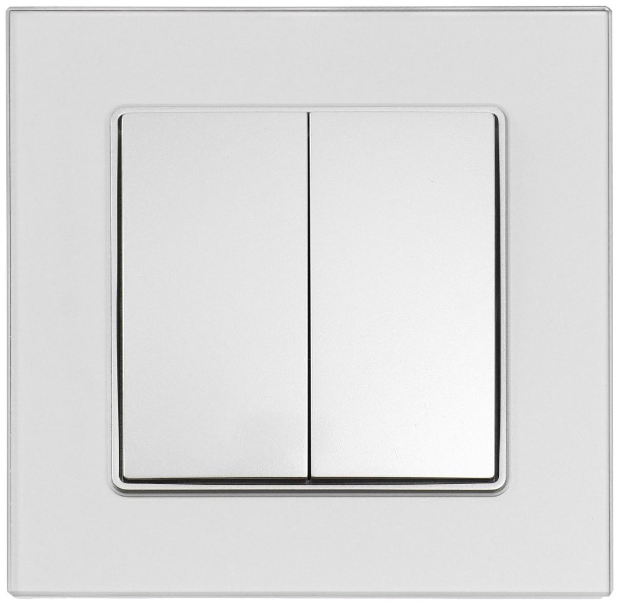 Выключатель проходной TOT Glossy Glass, 10 А, 2 клавиши, скрытый, стекло, серебристый