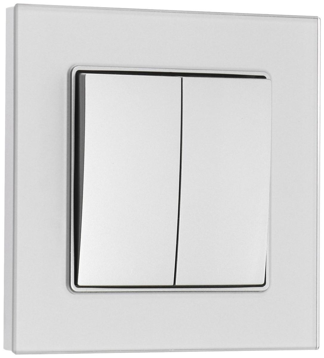 Выключатель проходной TOT Glossy Glass, 10 А, 2 клавиши, скрытый, стекло, серебристый