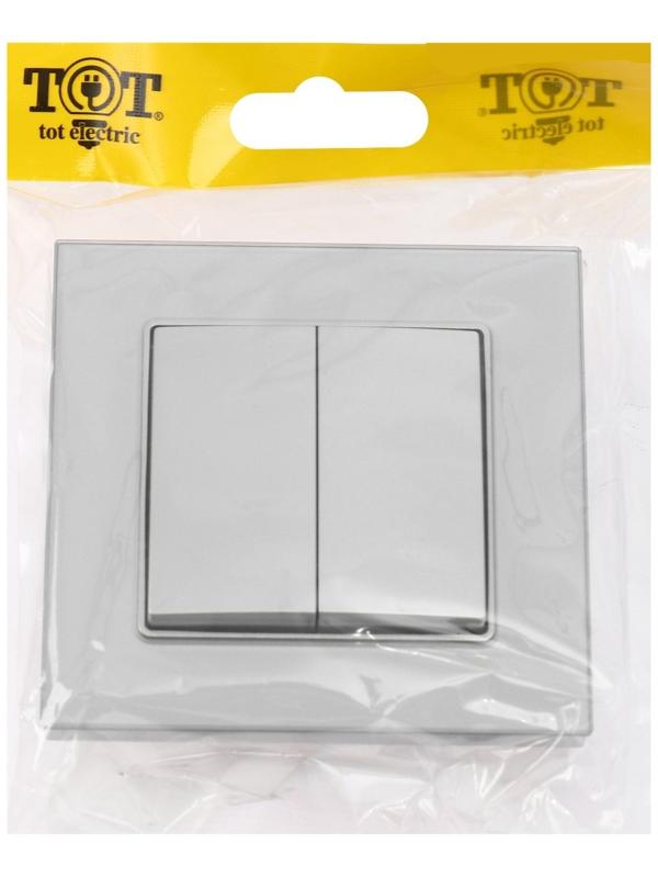 Выключатель проходной TOT Glossy Glass, 10 А, 2 клавиши, скрытый, стекло, серебристый