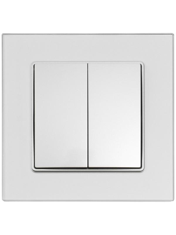 Выключатель проходной TOT Glossy Glass, 10 А, 2 клавиши, скрытый, стекло, серебристый