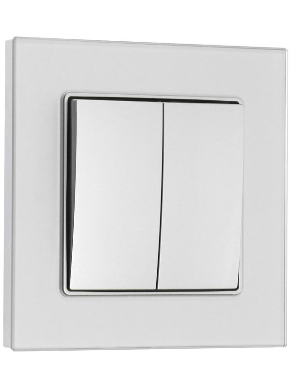 Выключатель проходной TOT Glossy Glass, 10 А, 2 клавиши, скрытый, стекло, серебристый