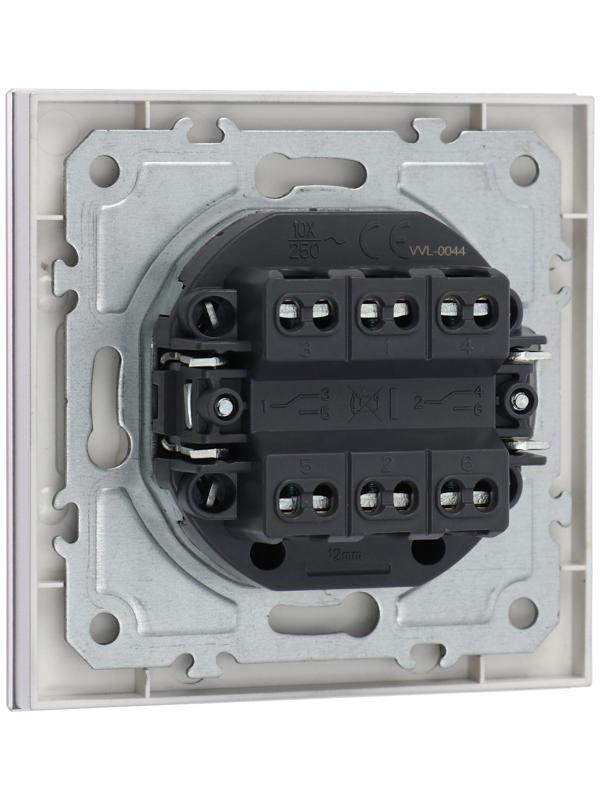 Выключатель проходной TOT Glossy Glass, 10 А, 2 клавиши, скрытый, стекло, серебристый