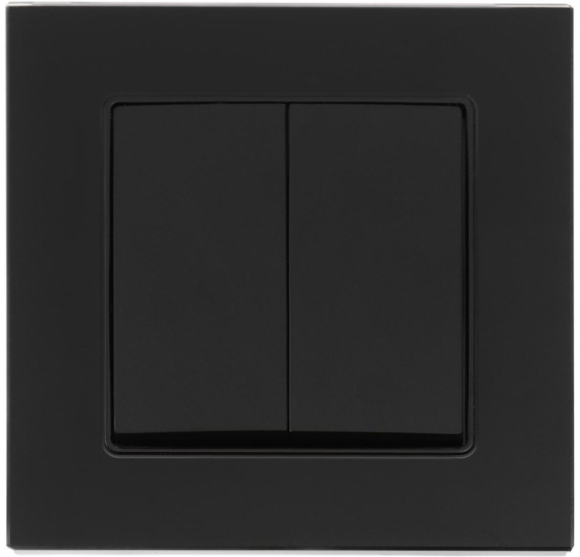 Выключатель проходной TOT Glossy Glass, 10 А, 2 клавиши, скрытый, стекло, черный