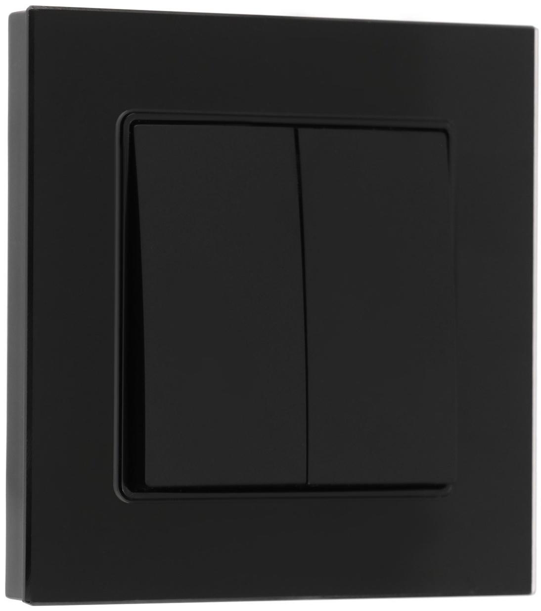 Выключатель проходной TOT Glossy Glass, 10 А, 2 клавиши, скрытый, стекло, черный