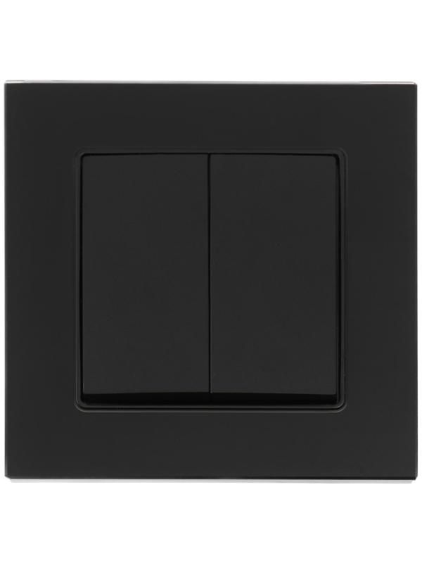 Выключатель проходной TOT Glossy Glass, 10 А, 2 клавиши, скрытый, стекло, черный