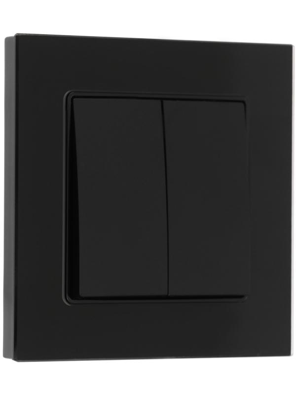 Выключатель проходной TOT Glossy Glass, 10 А, 2 клавиши, скрытый, стекло, черный