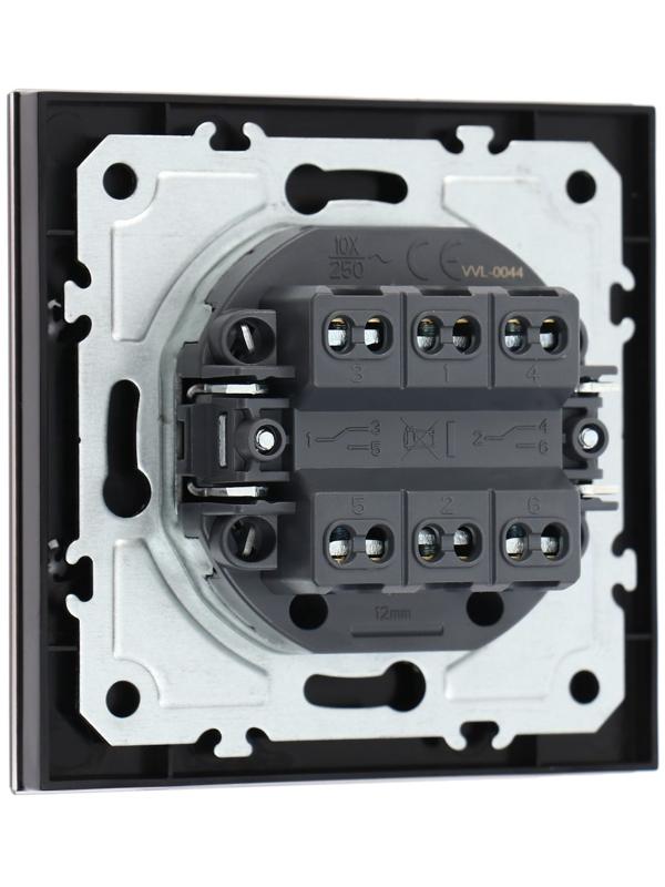 Выключатель проходной TOT Glossy Glass, 10 А, 2 клавиши, скрытый, стекло, черный