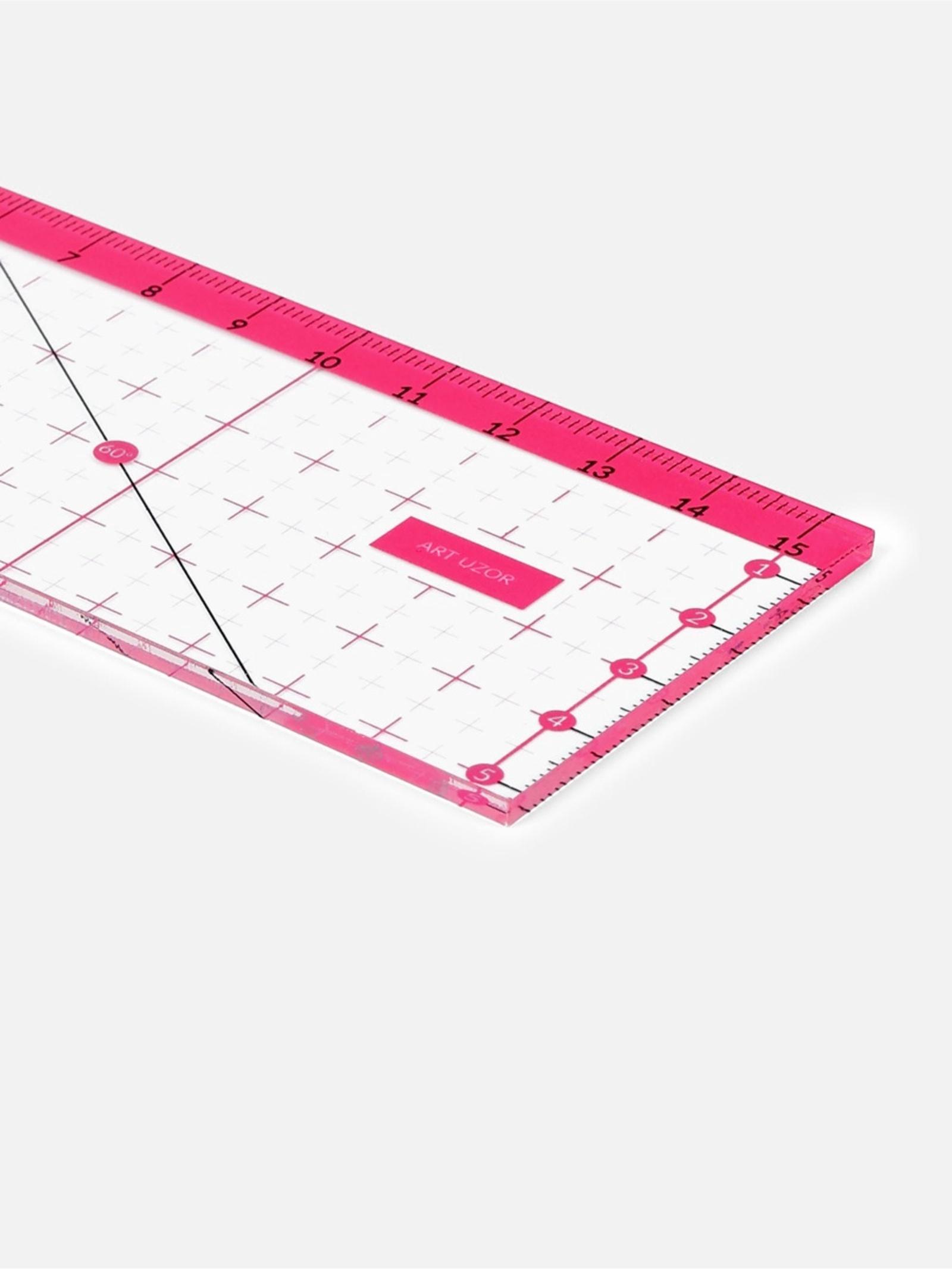 Линейка для квилтинга и пэчворка, 15 × 5 см, цвет прозрачный/розовый