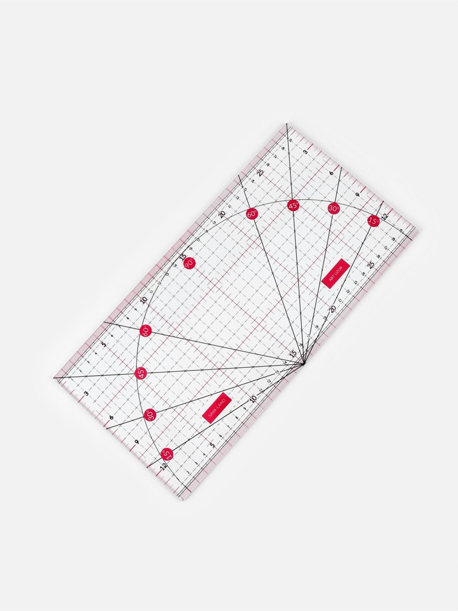 Линейка для квилтинга и пэчворка, с транспортиром, 30 × 15 см, цвет прозрачный/розовый