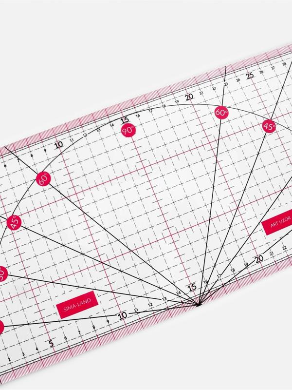 Линейка для квилтинга и пэчворка, с транспортиром, 30 × 15 см, цвет прозрачный/розовый