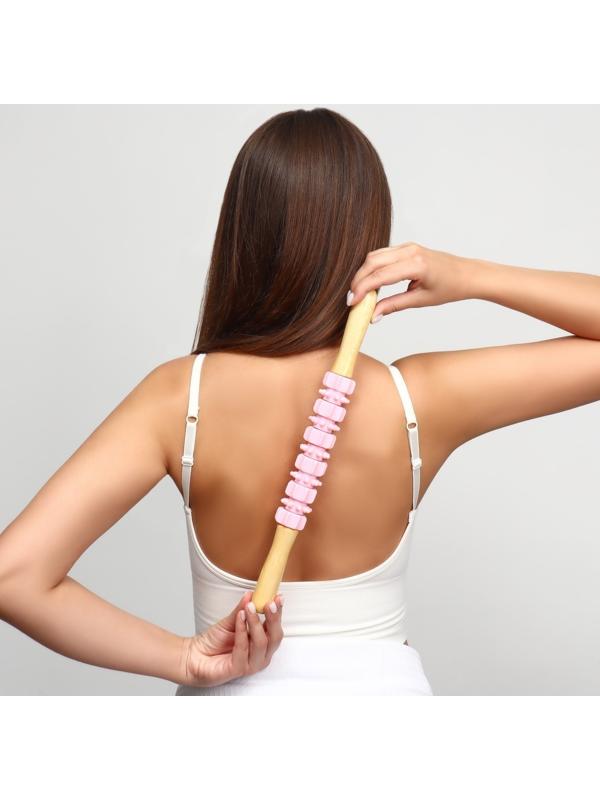 Массажёр «Скалка», универсальный, 37.5×4 см, деревянный, 11 колёс, розовый