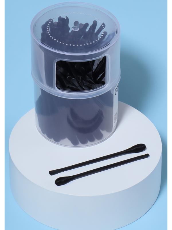 Ватные палочки, двусторонние, с ухочисткой, 100 шт, в пластиковом органайзере, цвет чёрный