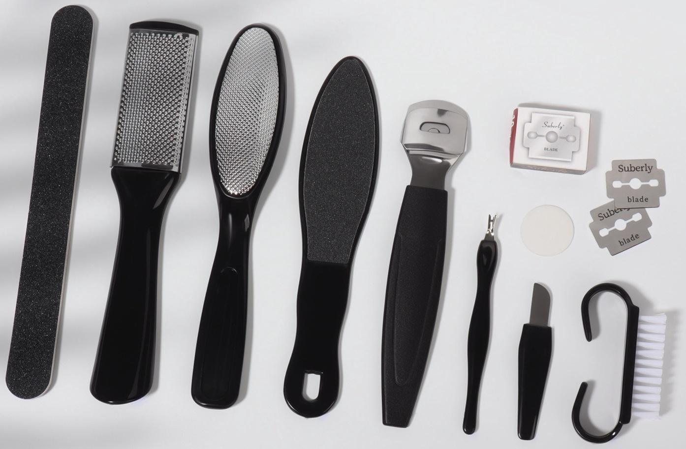 Набор для педикюра, 9 предметов, в пакете, чёрный