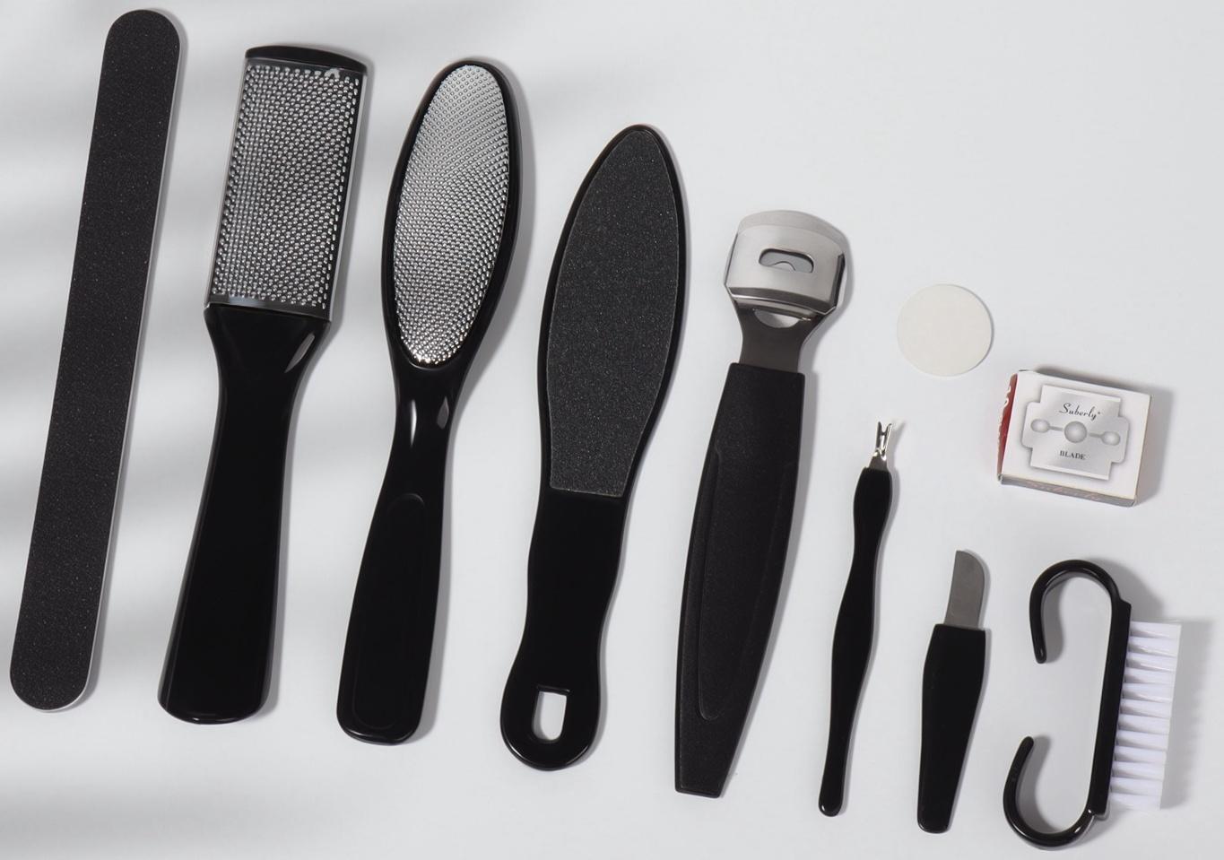 Набор для педикюра, 9 предметов, в пакете, чёрный