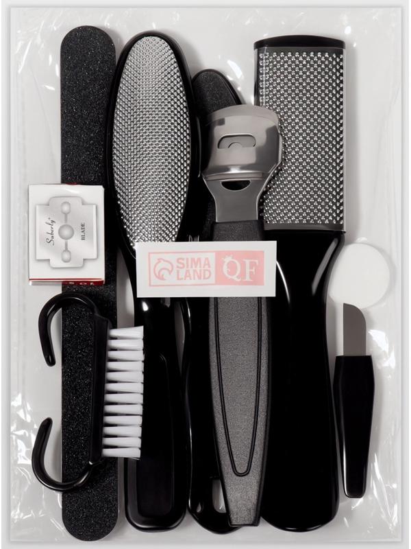 Набор для педикюра, 9 предметов, в пакете, чёрный