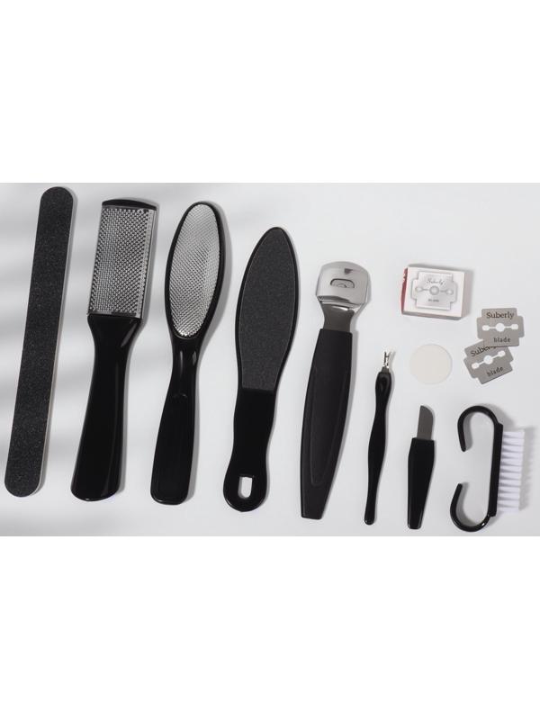 Набор для педикюра, 9 предметов, в пакете, чёрный