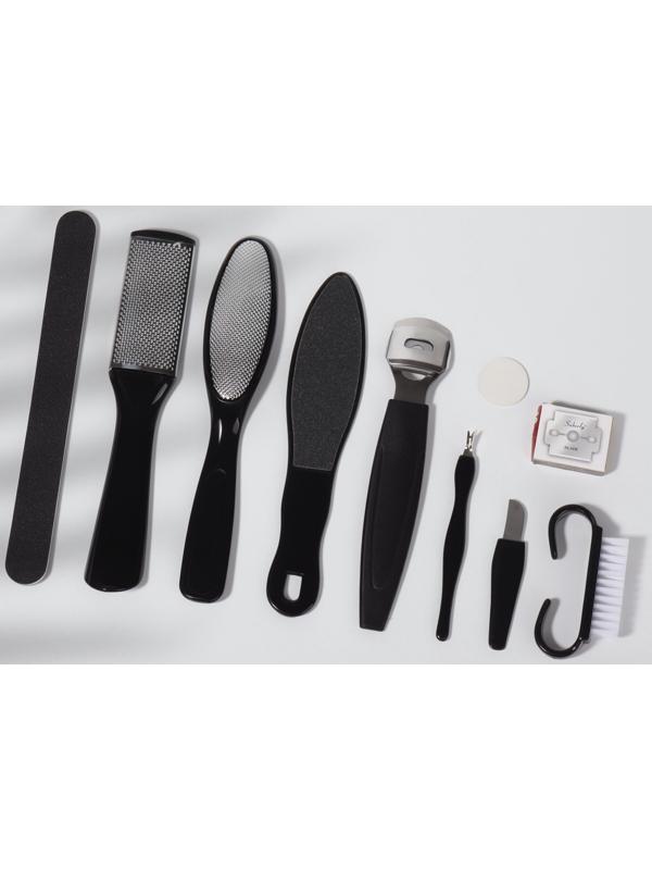 Набор для педикюра, 9 предметов, в пакете, чёрный