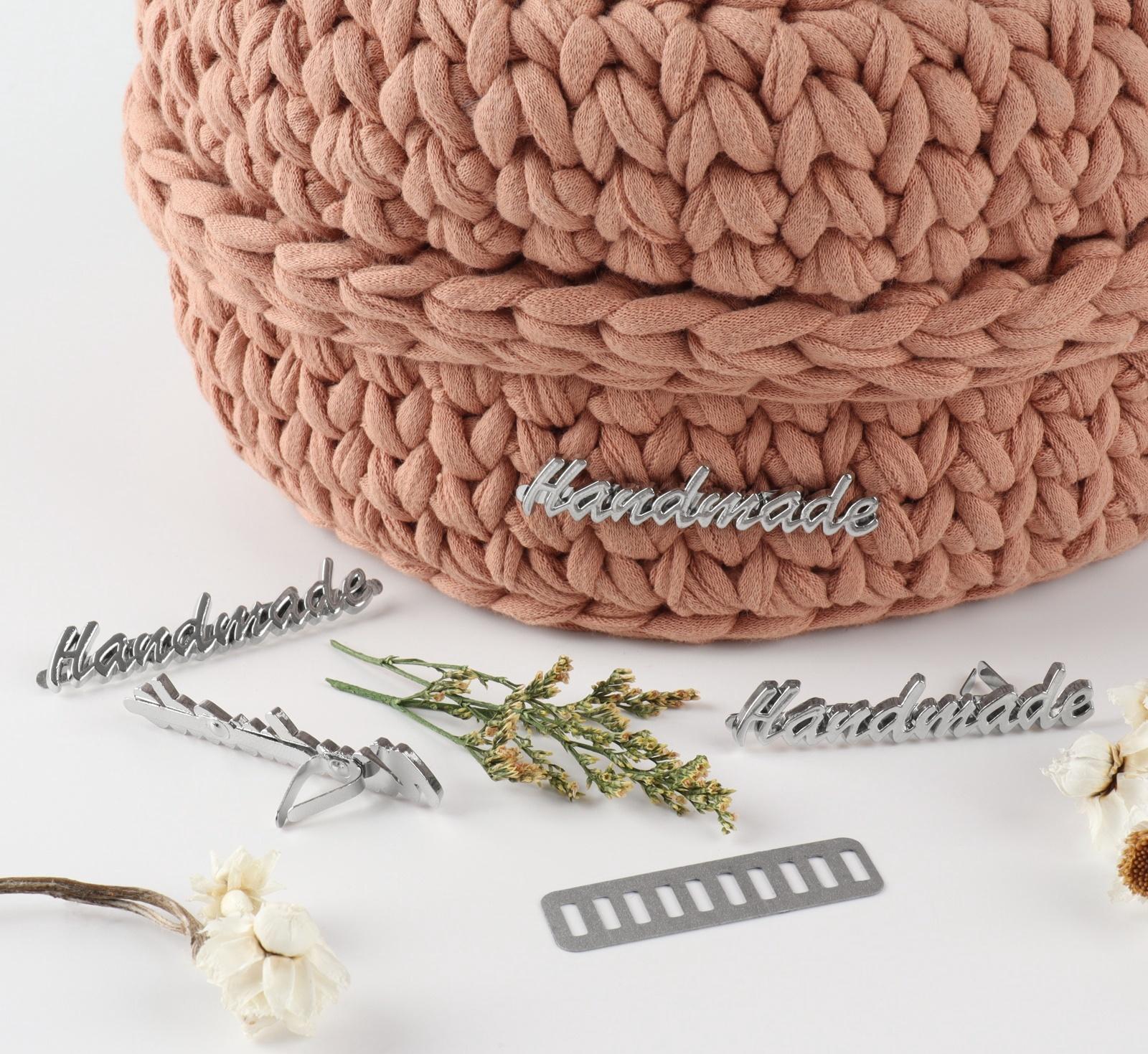 Декоративные элементы на прокол «Hand made», 5,4 × 1 см, 10 шт, цвет серебряный