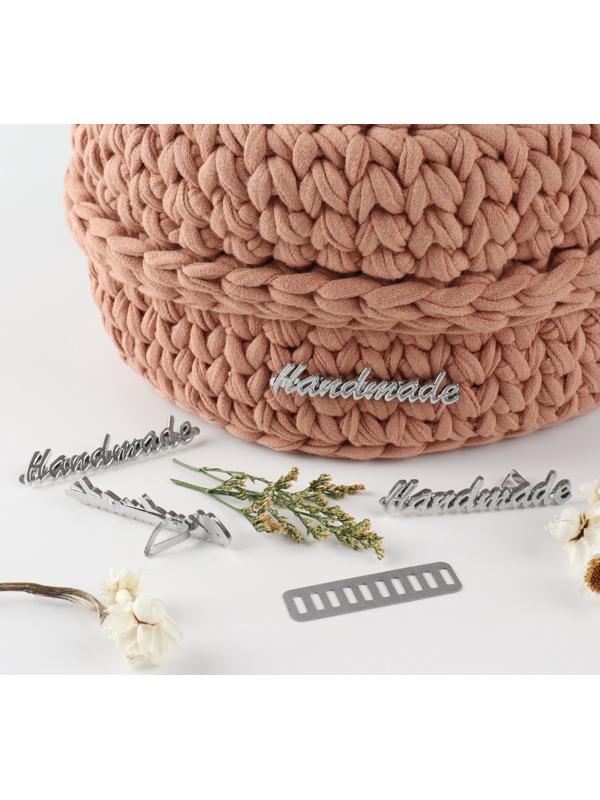 Декоративные элементы на прокол «Hand made», 5,4 × 1 см, 10 шт, цвет серебряный