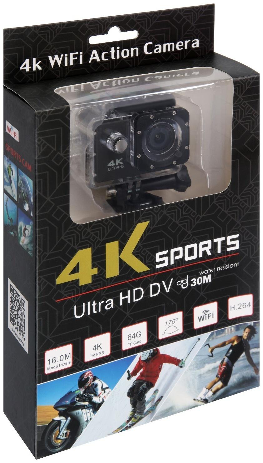 Экшн-камера Cam-16, 4K Ultra HD, 1920*1080 - 30 Fps, 900 мАч, аквабокс + набор креплений, чёрная