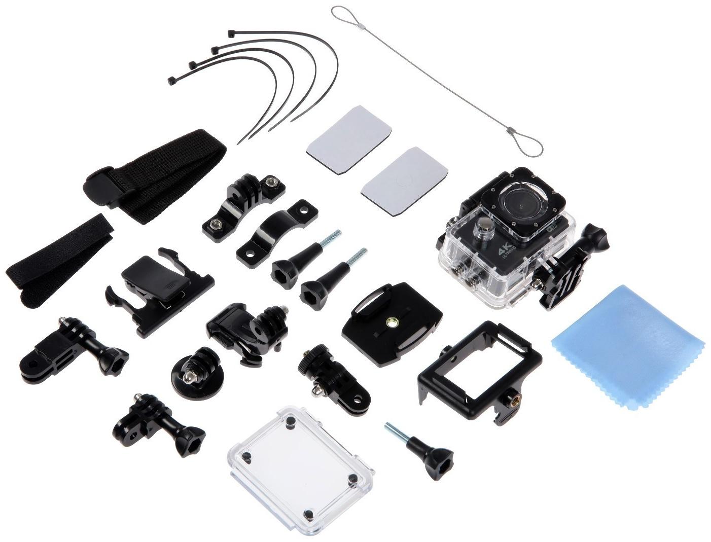 Экшн-камера Cam-16, 4K Ultra HD, 1920*1080 - 30 Fps, 900 мАч, аквабокс + набор креплений, чёрная