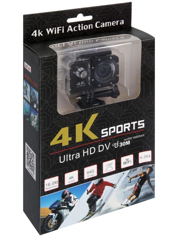 Экшн-камера Cam-16, 4K Ultra HD, 1920*1080 - 30 Fps, 900 мАч, аквабокс + набор креплений, чёрная