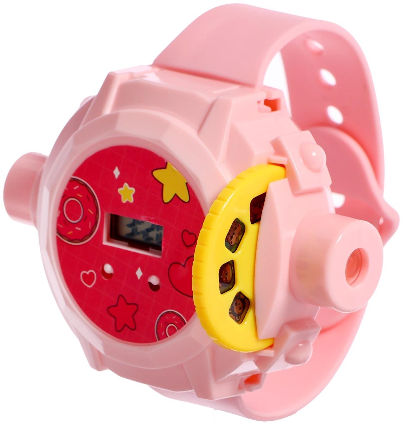 Часы-проектор «Милашки», световые эффекты, 24 картинки, цвет розовый