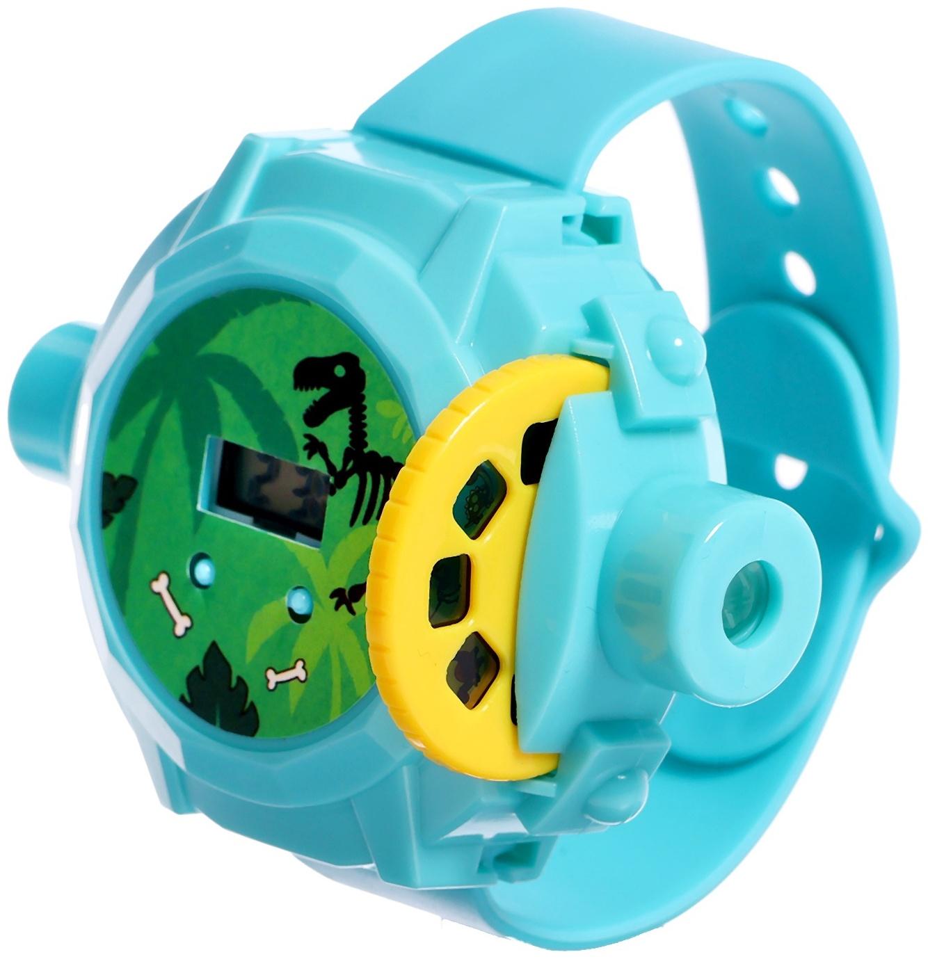 Часы-проектор «Динозавры», световые эффекты, 24 картинки, цвет голубой