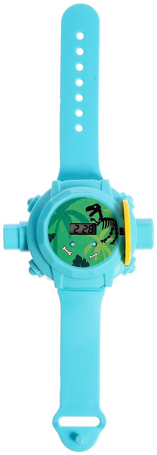 Часы-проектор «Динозавры», световые эффекты, 24 картинки, цвет голубой