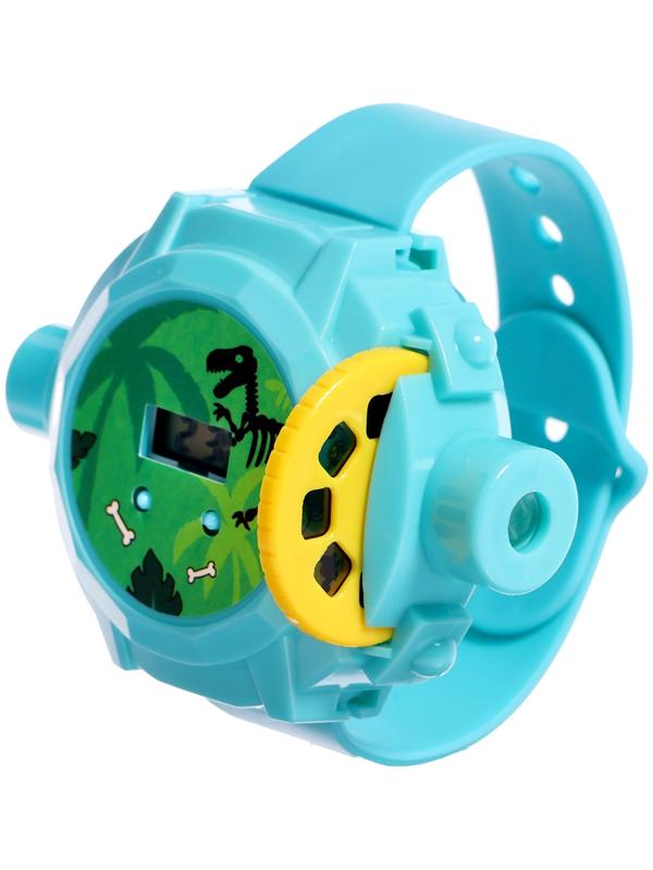 Часы-проектор «Динозавры», световые эффекты, 24 картинки, цвет голубой