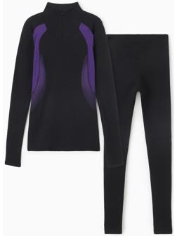 Комплект женский (фуфайка, кальсоны) термо, цвет чёрный/фиолетовый, р-р 44