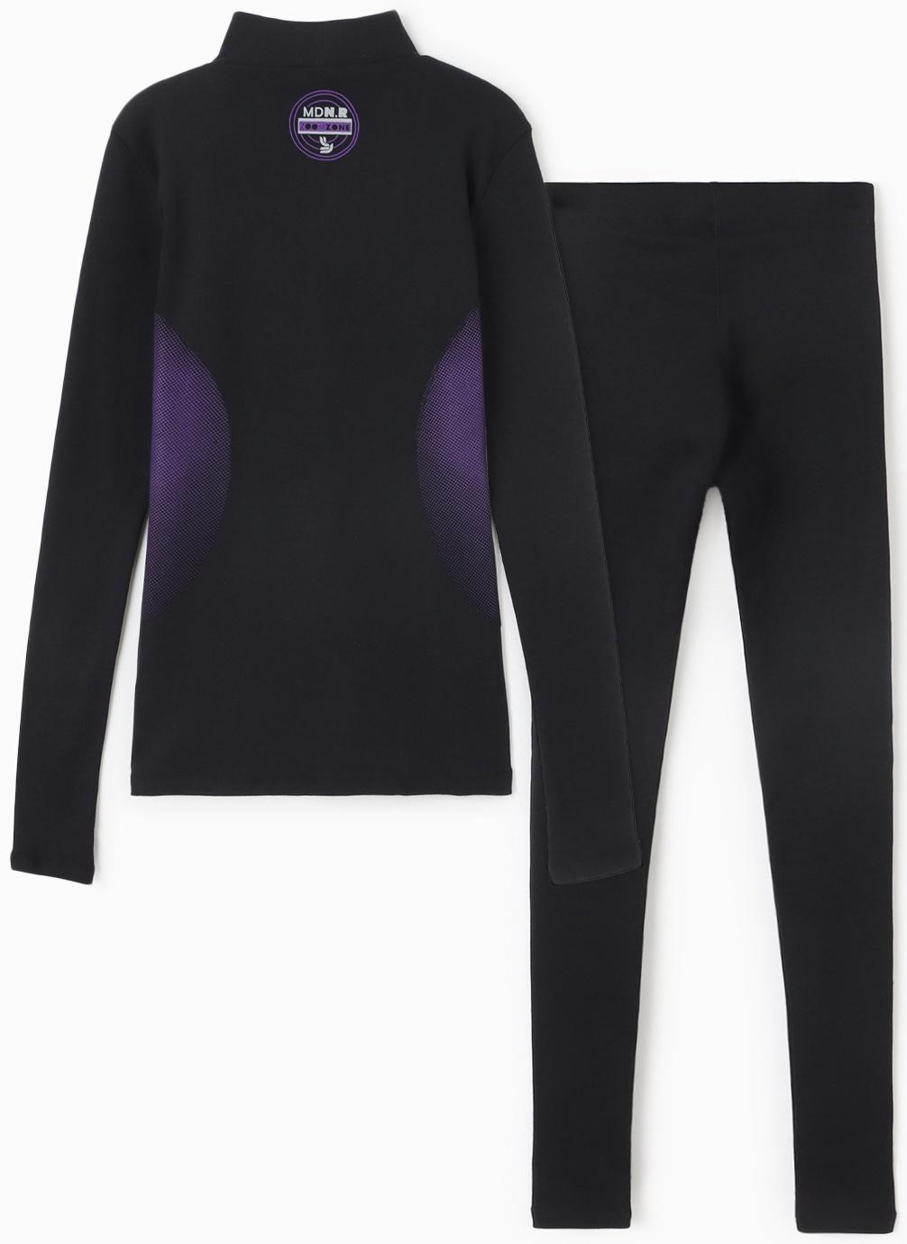 Комплект женский (фуфайка, кальсоны) термо, цвет чёрный/фиолетовый, р-р 52