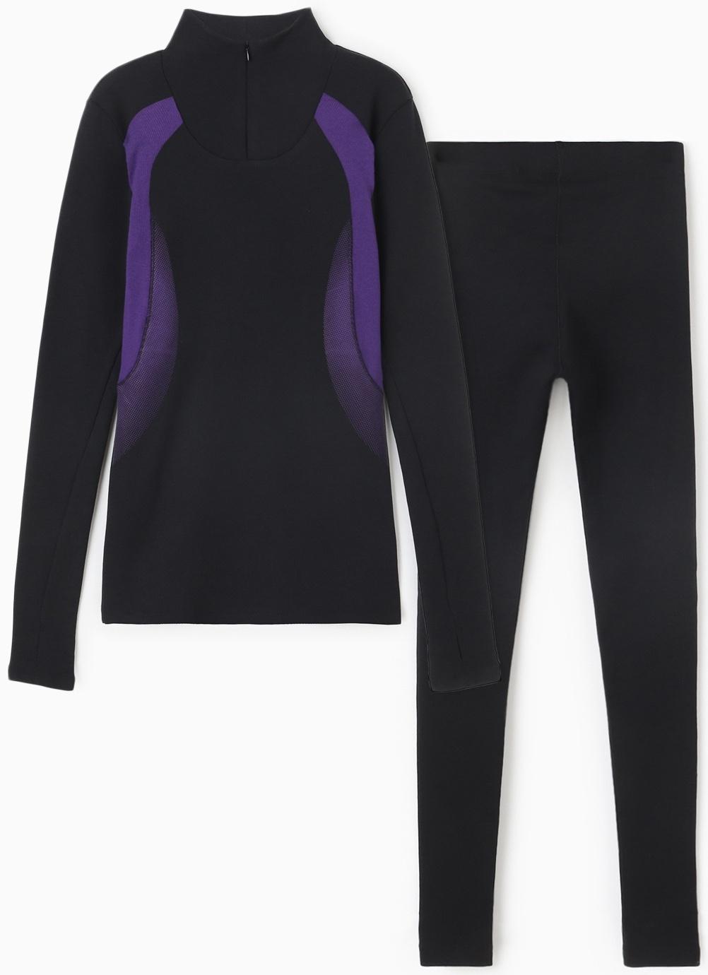 Комплект женский (фуфайка, кальсоны) термо, цвет чёрный/фиолетовый, р-р 52