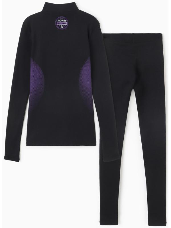 Комплект женский (фуфайка, кальсоны) термо, цвет чёрный/фиолетовый, р-р 52