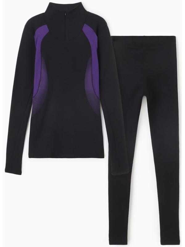 Комплект женский (фуфайка, кальсоны) термо, цвет чёрный/фиолетовый, р-р 52