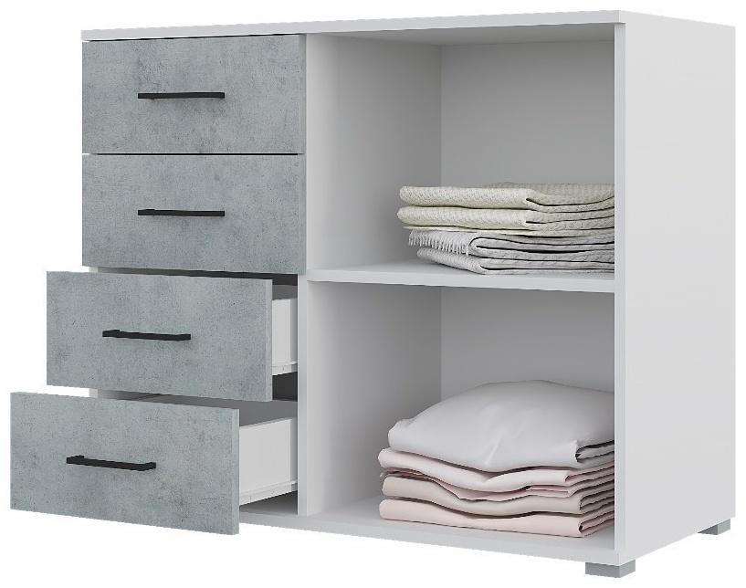 Спальный гарнитур «Бостон», шкаф 2000 мм, кровать 1600 мм, комод, 2 тумбы, белый/дуб золотой/бетон