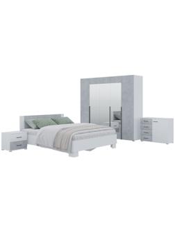 Спальный гарнитур Бостон, Кровать 1600, Комод, 2 тумбы, Шкаф 2000, Белый/Бетон