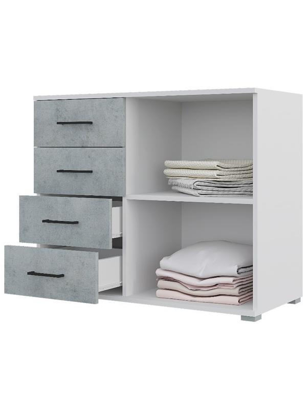 Спальный гарнитур Бостон, Кровать 1600, Комод, 2 тумбы, Шкаф 2000, Белый/Бетон