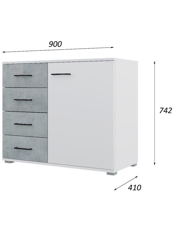 Спальный гарнитур Бостон, Кровать 1600, Комод, 2 тумбы, Шкаф 2000, Белый/Бетон