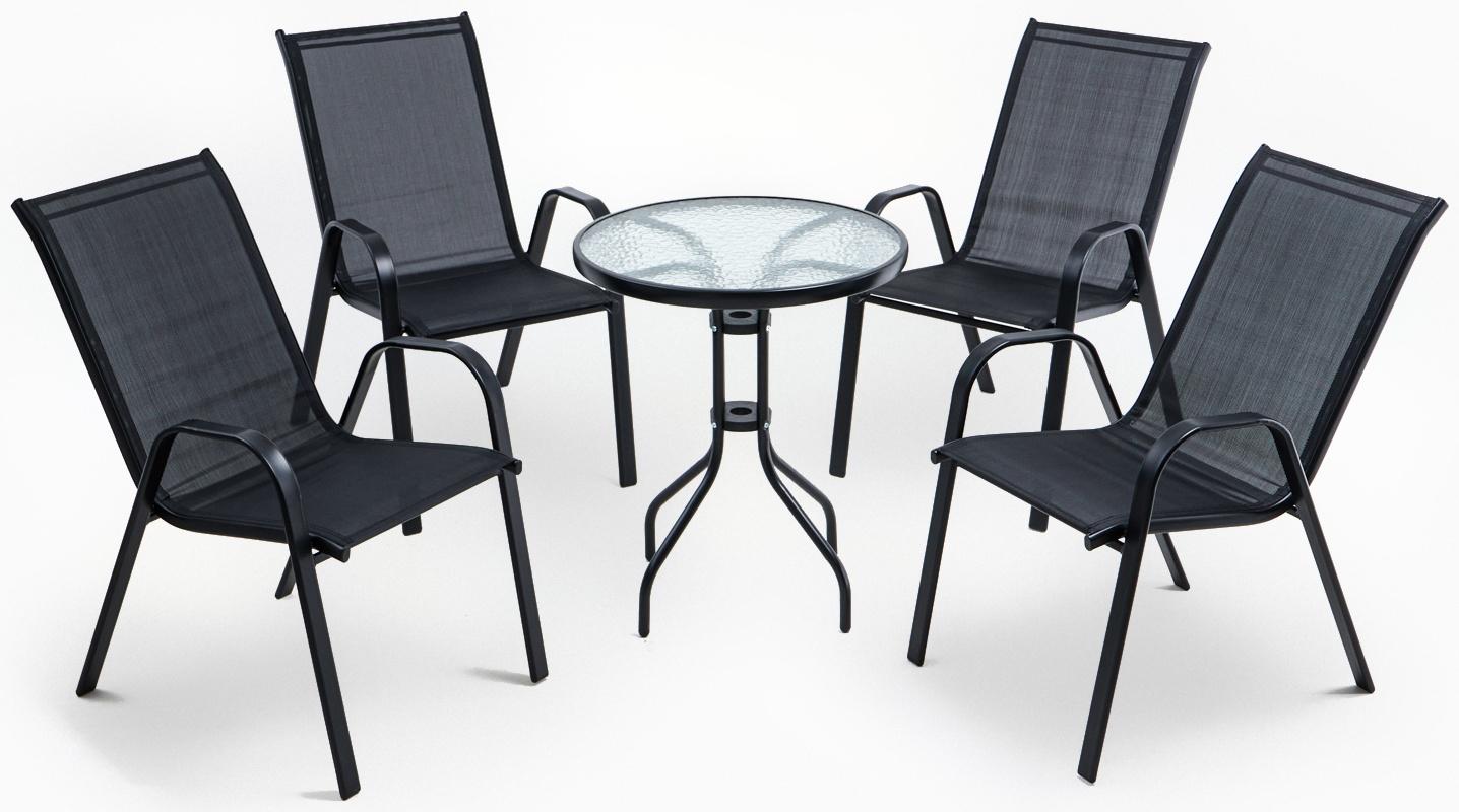 Набор садовой мебели: стол + 4 стула, текстилен, черный,  максимальная нагрузка 120 кг