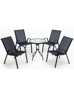 Набор садовой мебели: стол + 4 стула, текстилен, черный,  максимальная нагрузка 120 кг