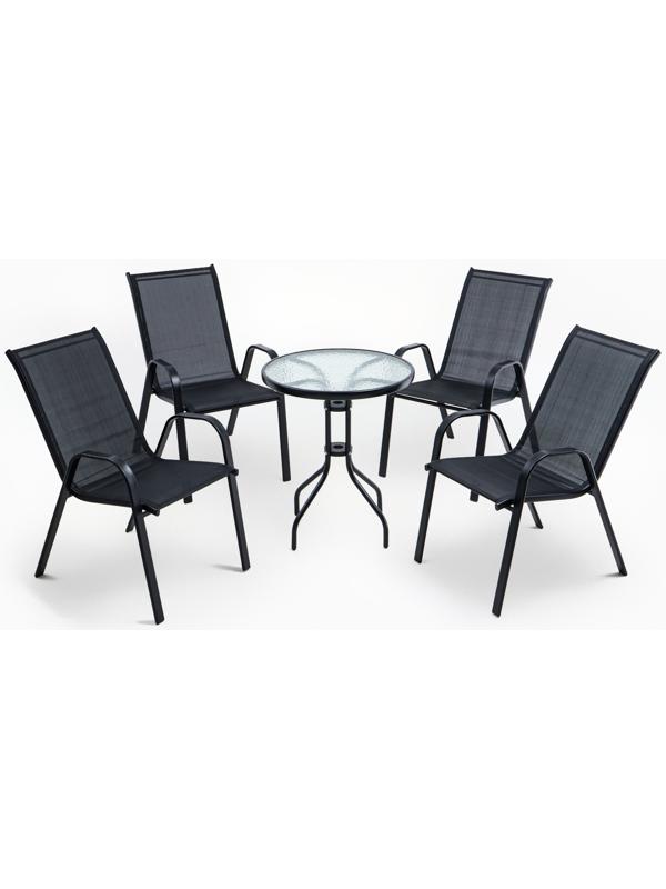 Набор садовой мебели: стол + 4 стула, текстилен, черный,  максимальная нагрузка 120 кг