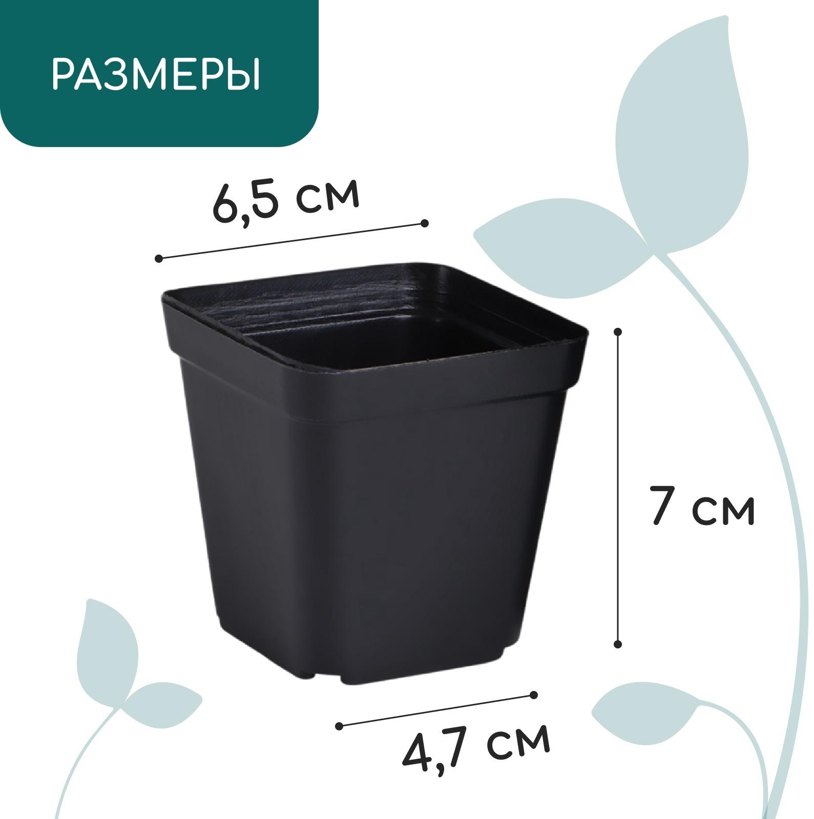 Горшок для рассады, 200 мл, d=6.5 см, h=7 см, пластик, чёрный, Greengo