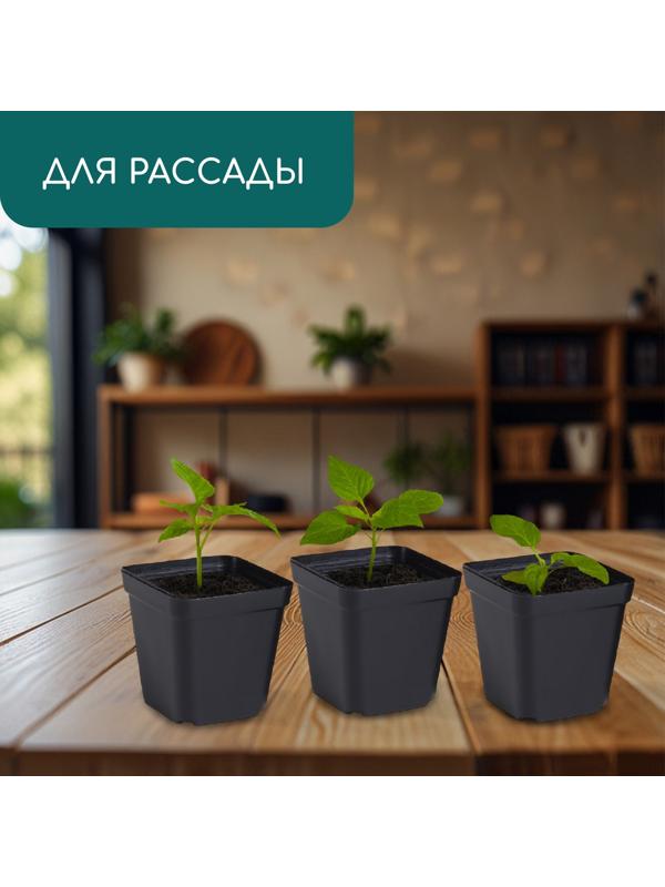 Горшок для рассады, 200 мл, d=6.5 см, h=7 см, пластик, чёрный, Greengo