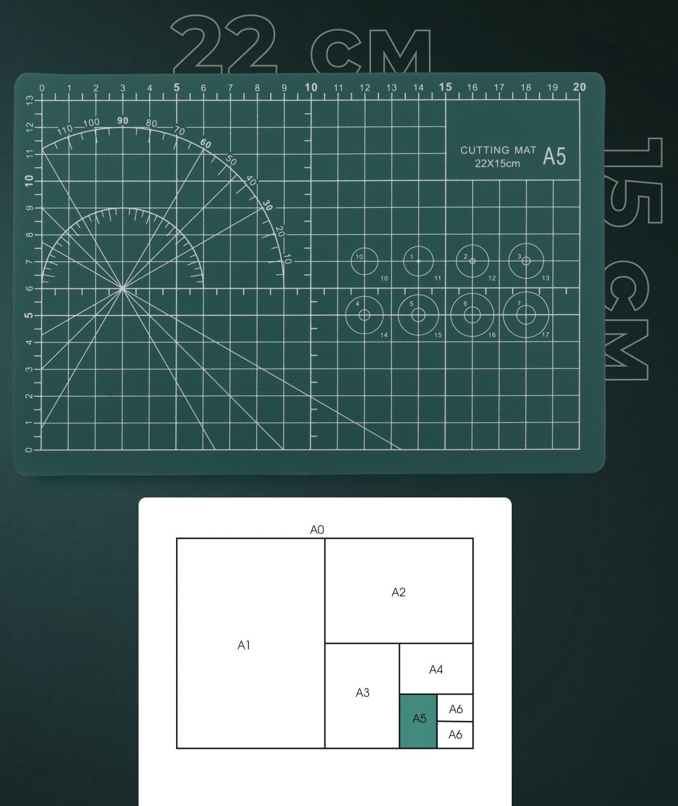Мат для резки, трёхслойный, 22×15 см, А5, зелёный