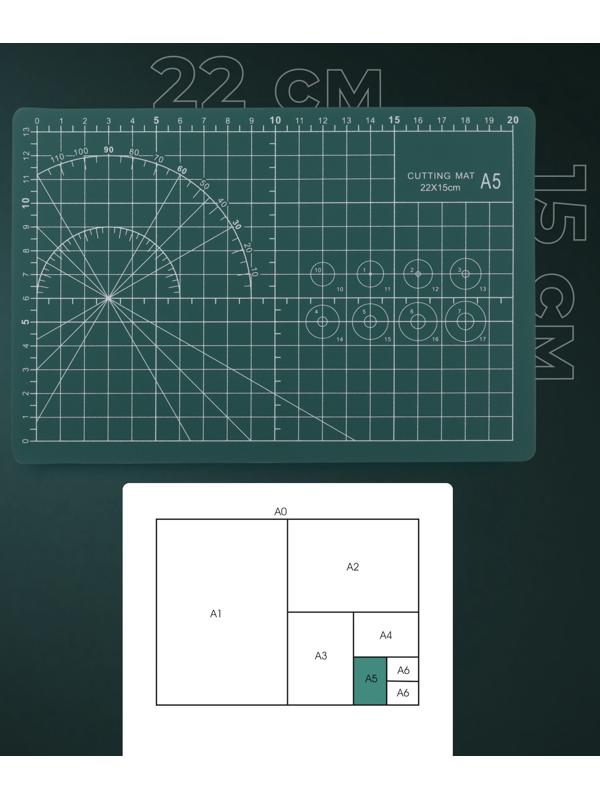 Мат для резки, трёхслойный, 22×15 см, А5, зелёный
