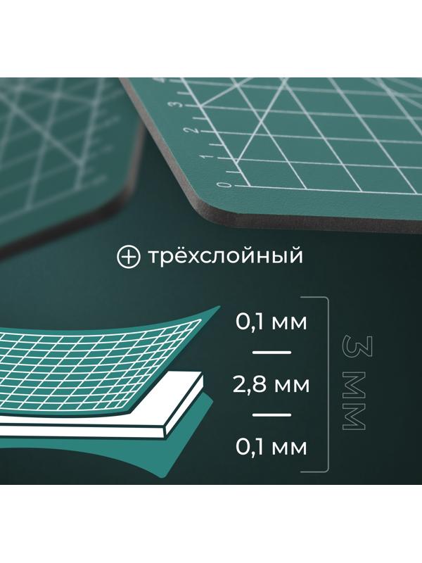 Мат для резки, трёхслойный, 22×15 см, А5, зелёный