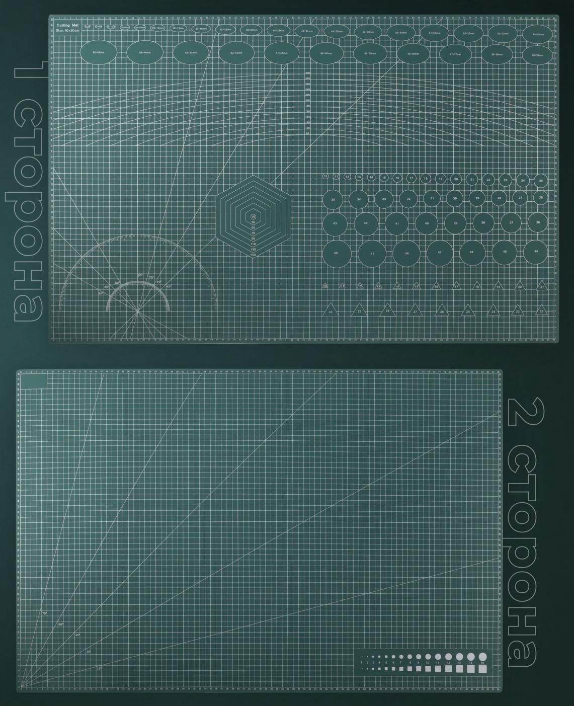 Мат для резки, трёхслойный, 90×60 см, А1, зелёный