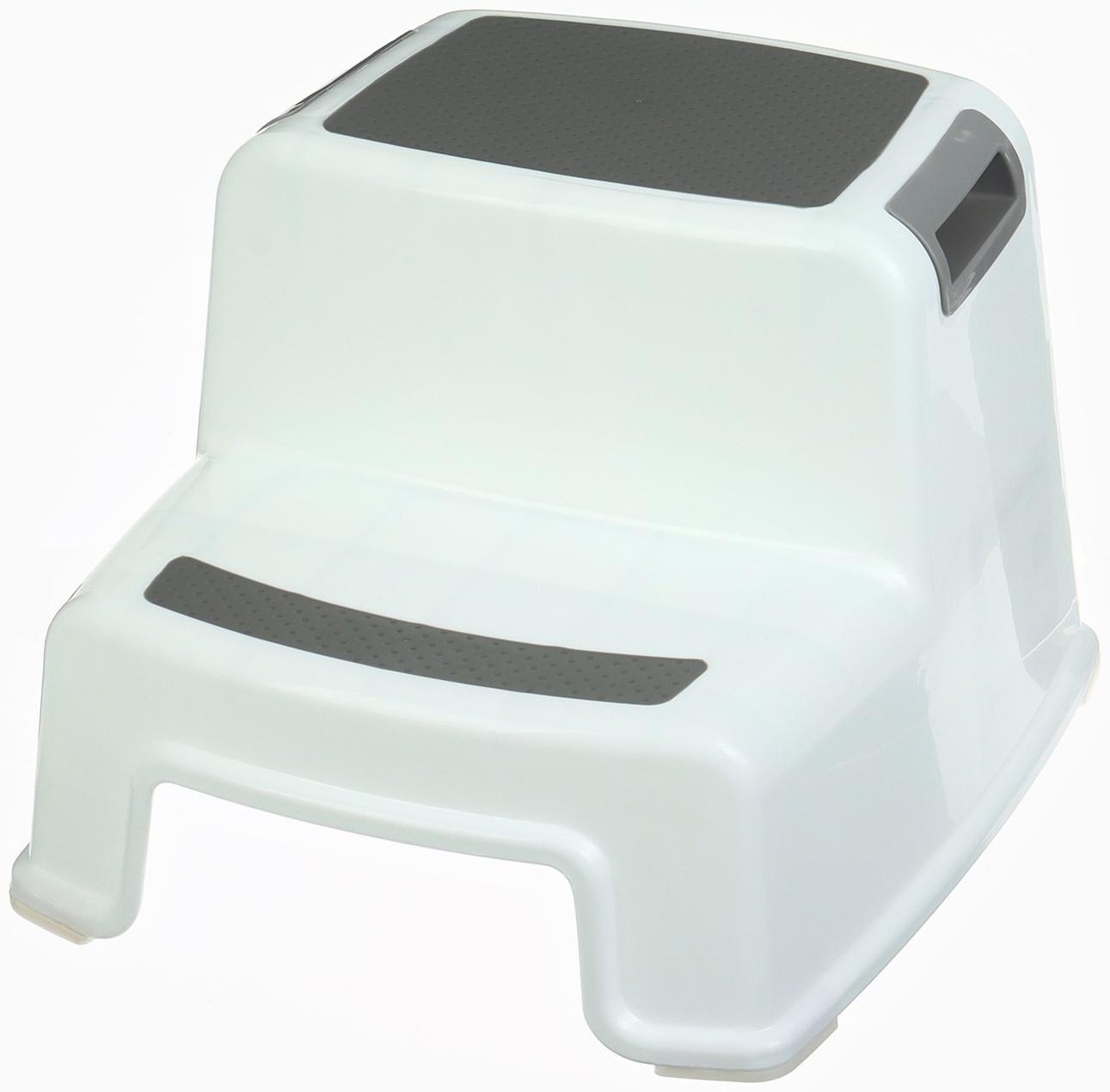 Табурет - подставка детский с прорезинеными ступеньками, 36х33х25см, цвет белый/серый