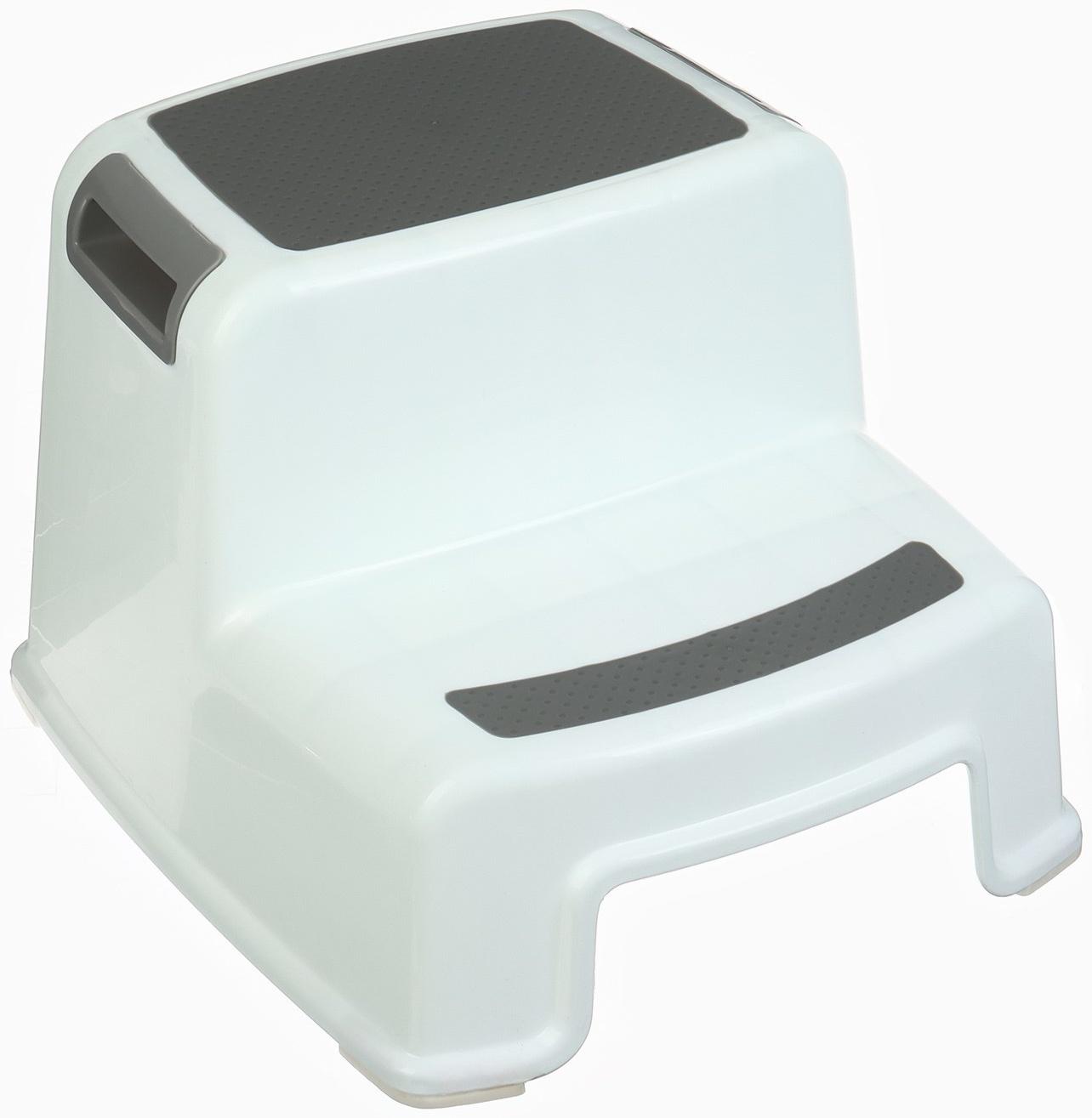 Табурет - подставка детский с прорезинеными ступеньками, 36х33х25см, цвет белый/серый